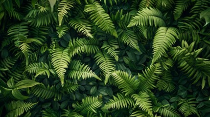 Detailed view of green plant leaves on forest floor, soft focus background