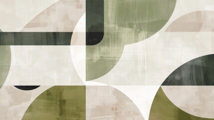 Soft geometric forms in shades of moss green and white, creating a dynamic abstract artwork, background, wallpaper