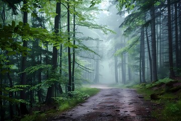 Obraz premium Serene Misty Forest Trail