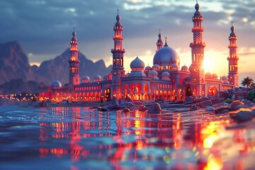 Obraz premium Festive greeting card for Muslim holy month Ramadan Kareem.