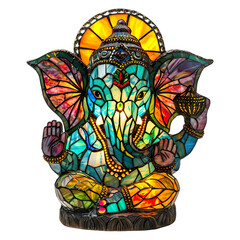 Ganesha Table Lamp, Stained Glass Ganesha Shape Isolated on transparent background.