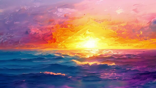 As the sun sets over the ocean the sky is painted in a riot of colors from fiery oranges and pinks to deep purples and blues. The everchanging colors of the sky and sea provoke