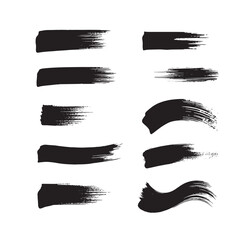 Black abstract paint Brush Stroke Set on white background Each with Unique Style