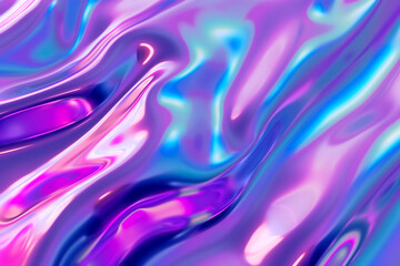 Obraz premium abstract smooth flowing wavy holographic surface with gradient of blue and purple colors background