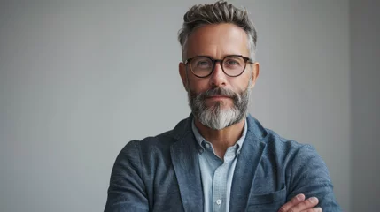 Foto op Plexiglas Portrait of a handsome mature man with gray hair and beard wearing glasses © imagemir