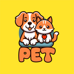 Obraz premium dog and cat cartoon vet clinic logo, pet shop emblem design,