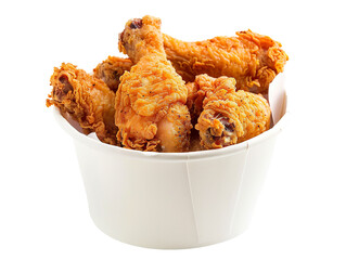 Fried chicken in paper bucket isolated on white background crispy chicken wings in paper box - obrazy, fototapety, plakaty