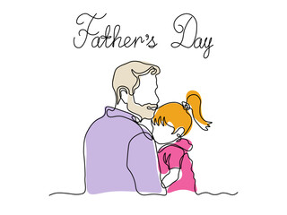 Fathers Day. Abstract family,dad and child. continuous single line art hand drawing sketch
