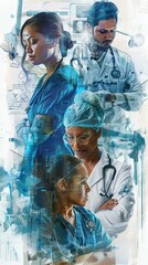 Composite Medical Illustration Healthcare Professionals Labor day