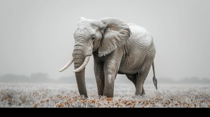 A large elephant standing in a field of snow - obrazy, fototapety, plakaty