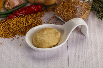 Dijon mustard sauce in the bowl