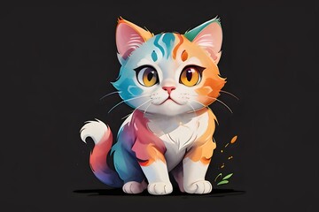 Colorful Kitten Charm.
Adorable multicolored kitten illustration, ideal for charming decor and playful design projects, isolated on dark.