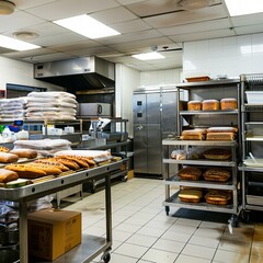 Professional Bakery Kitchen with Fresh Bread