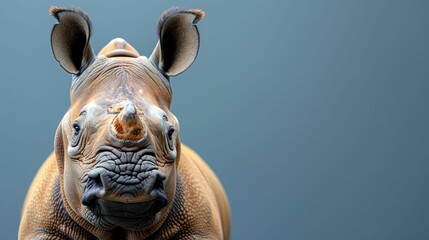 Fototapeta na wymiar A baby rhino with a big horn on its head