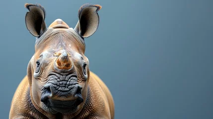 Ingelijste posters A baby rhino with a big horn on its head © PNG WORLD