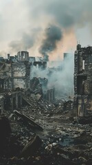 Devastated Cityscape with Smoke Ruins