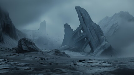Dead and lifeless planet, the remains of an ancient alien civilization. Gloomy clouds of the atmosphere