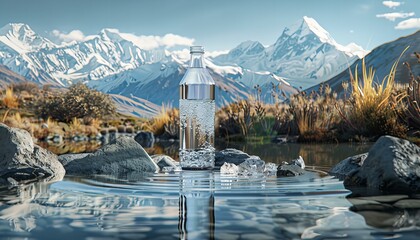 Refreshing Water Bottle and Glass in Serene Mountain