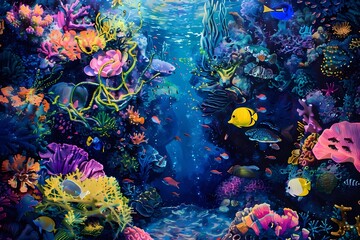 Naklejka na ściany i meble Vibrant Coral Reef Marine Life