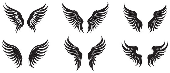 Wings style black icon vector feathers beautiful design. - obrazy, fototapety, plakaty