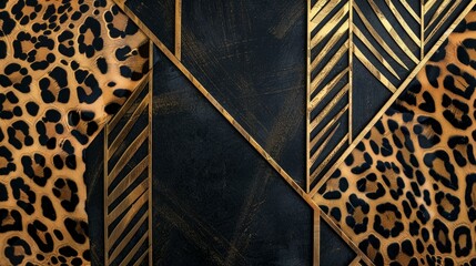 A black and gold wallpaper featuring a subtle cheetah pattern against an Art Deco geometric backdrop