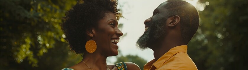 African Couple Sharing a Laugh in Sunset Light