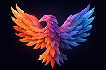 Obraz premium Majestic Flat Logo Eagle With Vibrant Gradient Wings Soaring Under a Dimly Lit Sky