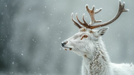 A deer with antlers is standing in the snow
