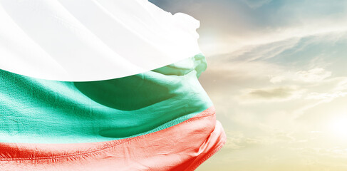 Bulgaria national flag waving in the sky. - obrazy, fototapety, plakaty