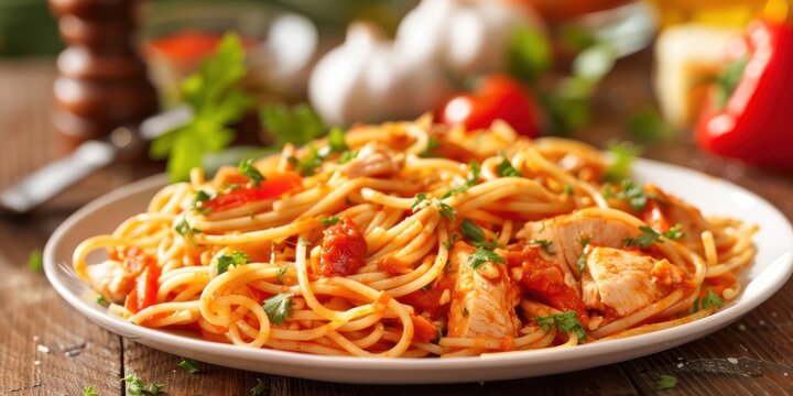 Generate an image of chicken spaghetti