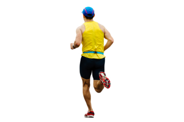 rear view athlete running on marathon race isolated on transparent background