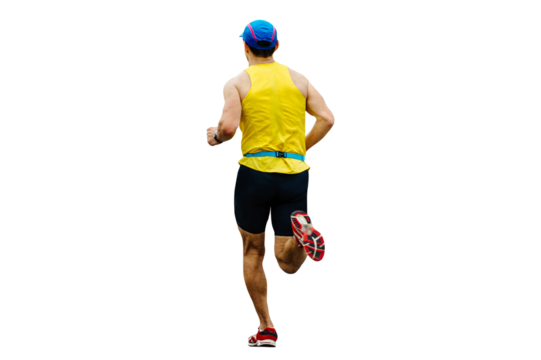 rear view athlete running on marathon race isolated on transparent background