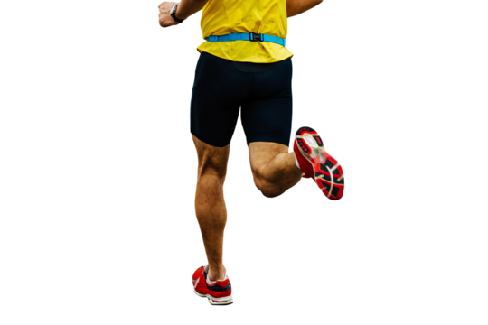close up man legs running isolated on transparent background