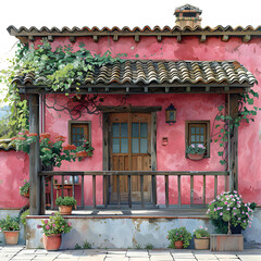Fototapeta na wymiar Beautiful Pink house flower watercolor