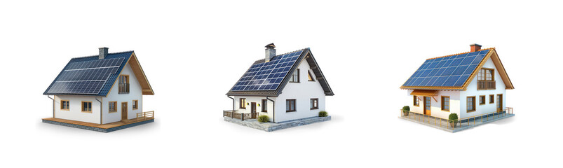 Set of cottage with photovoltaics on transparency background PNG
