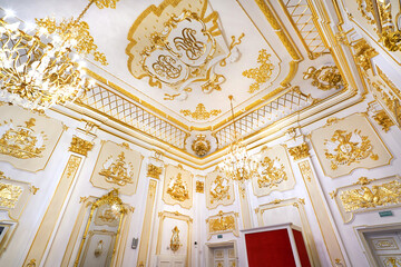 Golden hall of Nesvizh Castle in Nyasvizh, Belarus