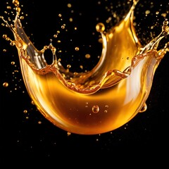 Dynamic gold liquid splash, bursting oil droplets water impact - 769497145