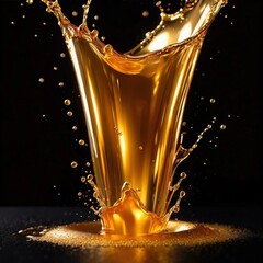 Dynamic gold liquid splash, bursting oil droplets water impact - 769497147