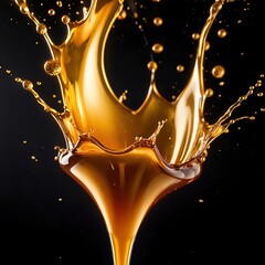 Dynamic gold liquid splash, bursting oil droplets water impact - 769497150