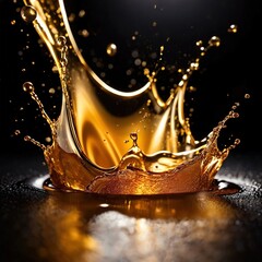 Dynamic gold liquid splash, bursting oil droplets water impact - 769497167