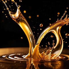 Dynamic gold liquid splash, bursting oil droplets water impact - 769497169