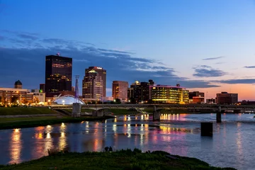 Fotobehang RiverScape view of Dayton, Ohio's skyline with new, exclusive Water Street Apartments along the Great Miami River  © Nabil