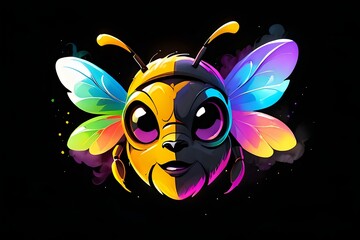 Radiant Insecta Spectrum.
A whimsical bee portrait with radiant iridescent wings, ideal for vibrant environmental and educational themes. - obrazy, fototapety, plakaty