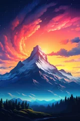 Rucksack big mountain in colorful sky nature landscape © krissikunterbunt