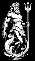 Poseidon, god of the sea, tall and robust and with powerful muscles, like an old sea dog, with disheveled hair and beard and trident in hand. © samandale