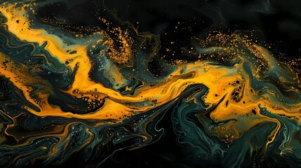 Obraz premium Artistic yellow and gold swirl paint abstract graphic poster web page PPT background