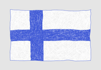 Flag of Finland drawn in children's style with pencils	