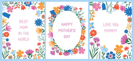 Fototapeta na wymiar set of floral cards, posters, banners with mother's day quotes. Good for templates, invitations, prints, etc. Spring, summer design. EPS 10