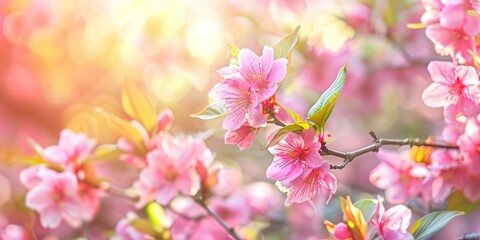 A beautiful, sun-drenched spring summer flowers. Natural colorful panoramic landscape with many...