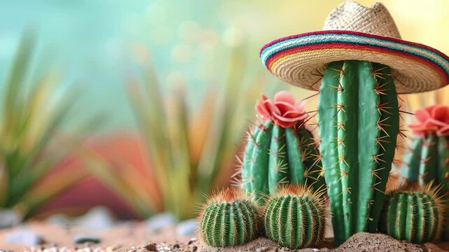 Mexican Cactus for Cinco de Mayo and Mexican Festival Concept 4K